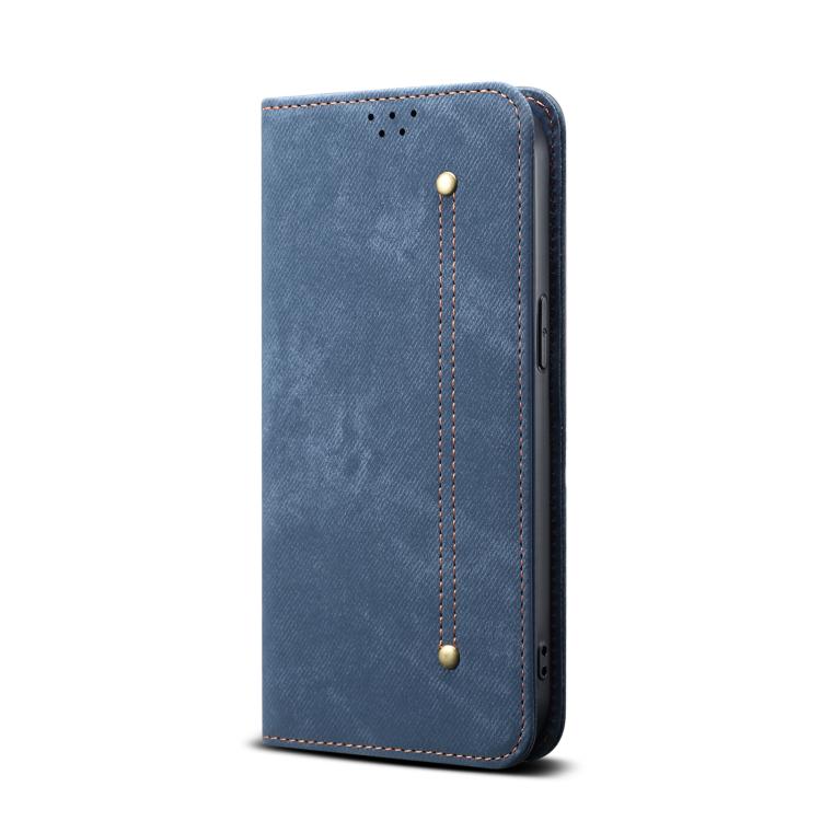 Funda de cuero con tapa horizontal y textura vaquera para Samsung Galaxy A07 4G (azul)