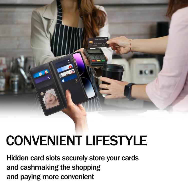 Funda de cuero RFID con cremallera y cordón para Samsung Galaxy A17 5G ESEBLE Star Series (negro)