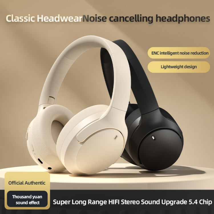 Auriculares Bluetooth NC10 ANC Montados en la Cabeza con Reducción Activa de Ruido (Beige)