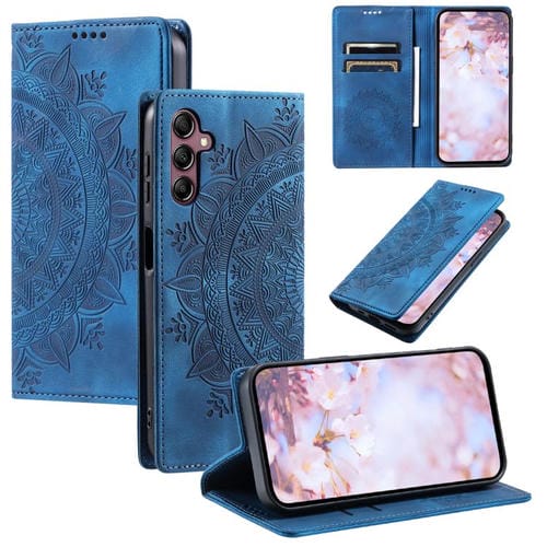 Funda de cuero magnética con relieve Totem para Samsung Galaxy A17 5G (azul)