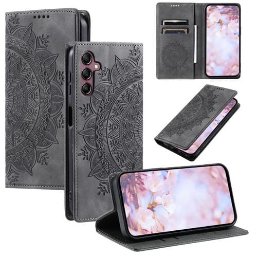 Funda de cuero magnética con relieve Totem para Samsung Galaxy A17 5G (gris)