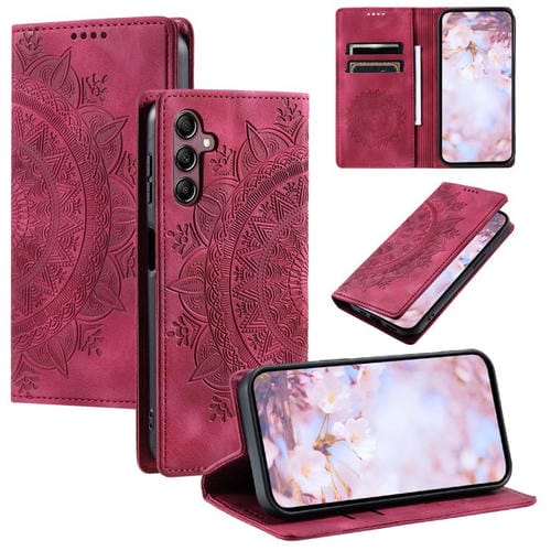 Funda de cuero magnética con relieve Totem para Samsung Galaxy A17 5G (roja)