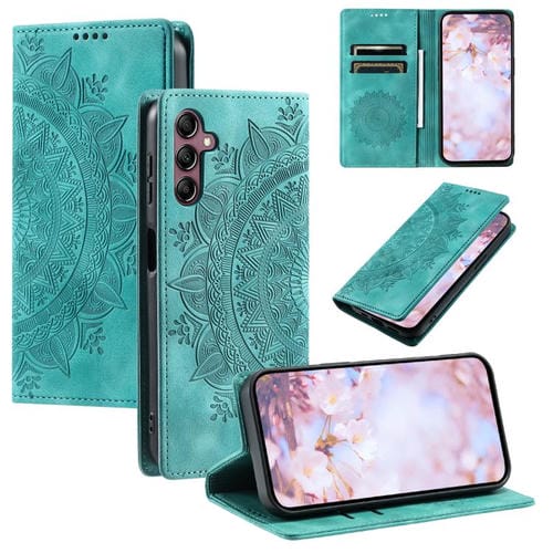 Funda de cuero magnético con relieve Totem para Samsung Galaxy A17 5G (verde)