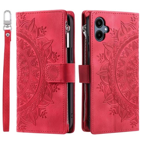 Funda de cuero con cremallera y múltiples tarjetas para Samsung Galaxy A07 4G (roja)