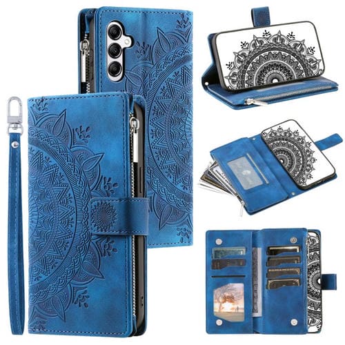 Funda de cuero con cremallera y múltiples tarjetas para Samsung Galaxy A17 5G (azul)