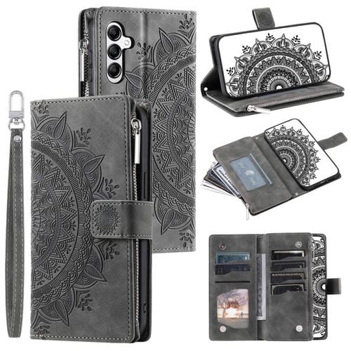 Funda de cuero con cremallera y múltiples tarjetas para Samsung Galaxy A17 5G (gris)