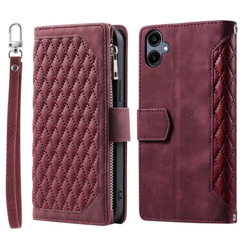 Funda de cuero con cremallera y cordón para Samsung Galaxy A07 4G (rojo vino)