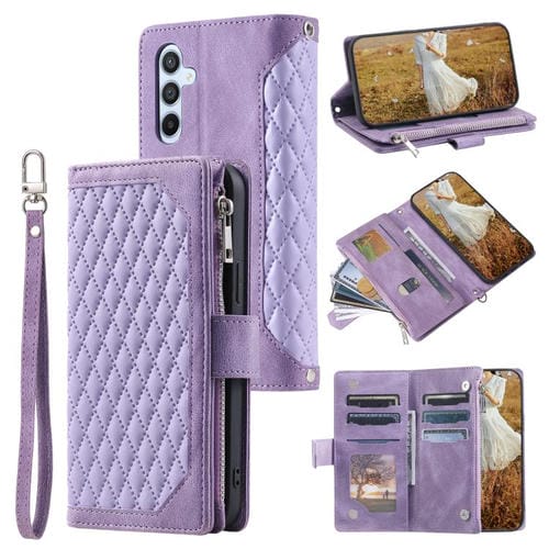 Funda de cuero con cremallera y cordón para Samsung Galaxy A17 5G (morado)