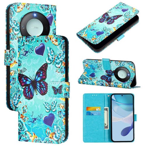 Funda de Cuero Honor X9C 5G con Patrón de Dibujo de Colores (Mariposa de Amor)