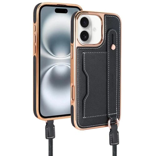 Estuche para Teléfono Vietao iPhone 16 Ranura para Tarjeta Correa de Muñeca (Negro)