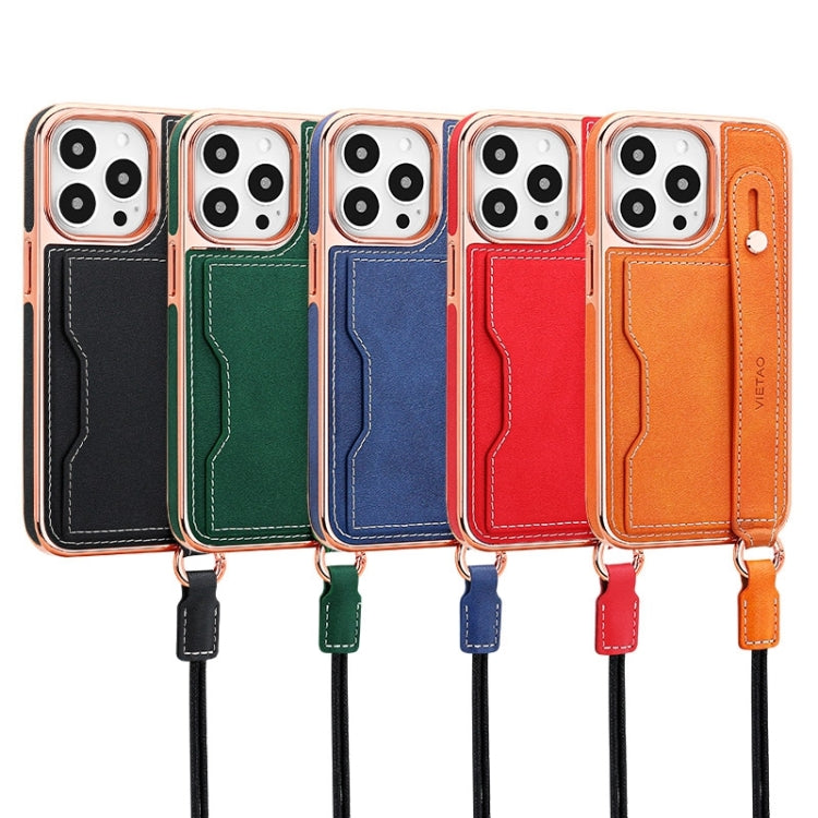 Estuche para Teléfono Vietao iPhone 16 Plus Ranura para Tarjeta Correa de Muñeca (Rojo)