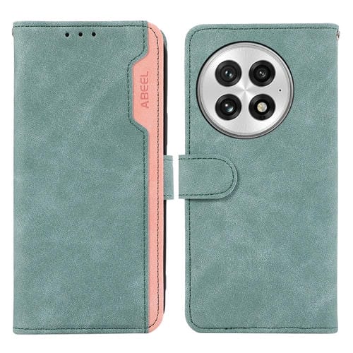 Funda de Cuero Abeel con Bloqueo de Color para OnePlus Nord 13 (Cian-Rosa)