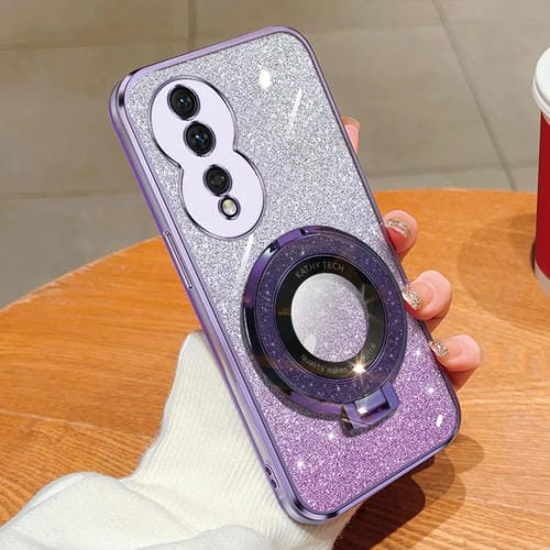 Funda para Teléfono Honor 80 TPU con Soporte Redondo y Purpurina Degradada (Morado)