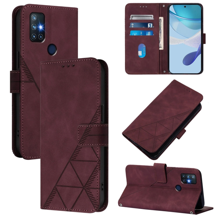 Funda de Cuero con Tapa y Relieve 3D para OnePlus Nord N10 5G (Rojo Vino)