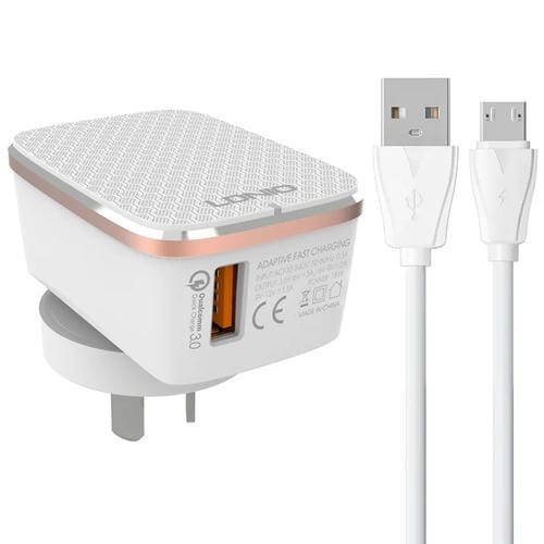 Cargador Rápido USB Ldnio A1204Q QC3.0 18 W con Cable USB a Micro USB 1 m (Oro Blanco)