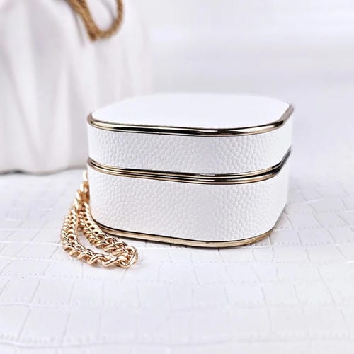 Estuche Protector Cuero Textura Lichi para Auriculares Samsung Galaxy Buds2/2 Pro con Pulsera Metal (Blanco)