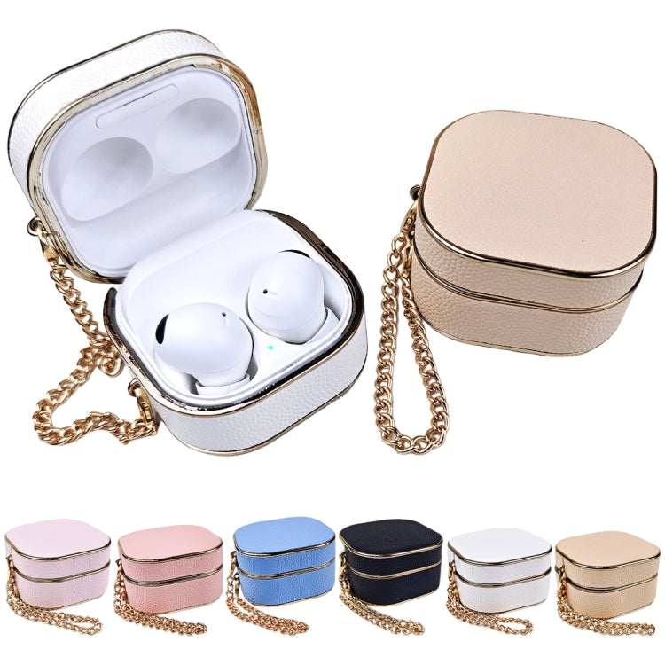 Estuche Protector Cuero Textura Lichi para Auriculares Samsung Galaxy Buds2/2 Pro con Pulsera de Metal (Negro)