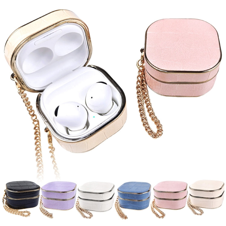 Estuche Protector Cuero Textura Cocodrilo para Auriculares Samsung Galaxy Buds2/2 Pro con Pulsera de Metal (Rosa)