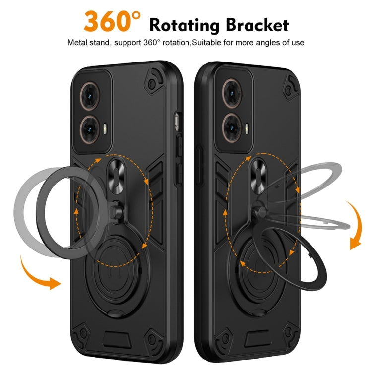 Anillo de Metal Soporte Giratorio 360° + Funda Híbrida TPU PC para Motorola Moto G85 (Negro)
