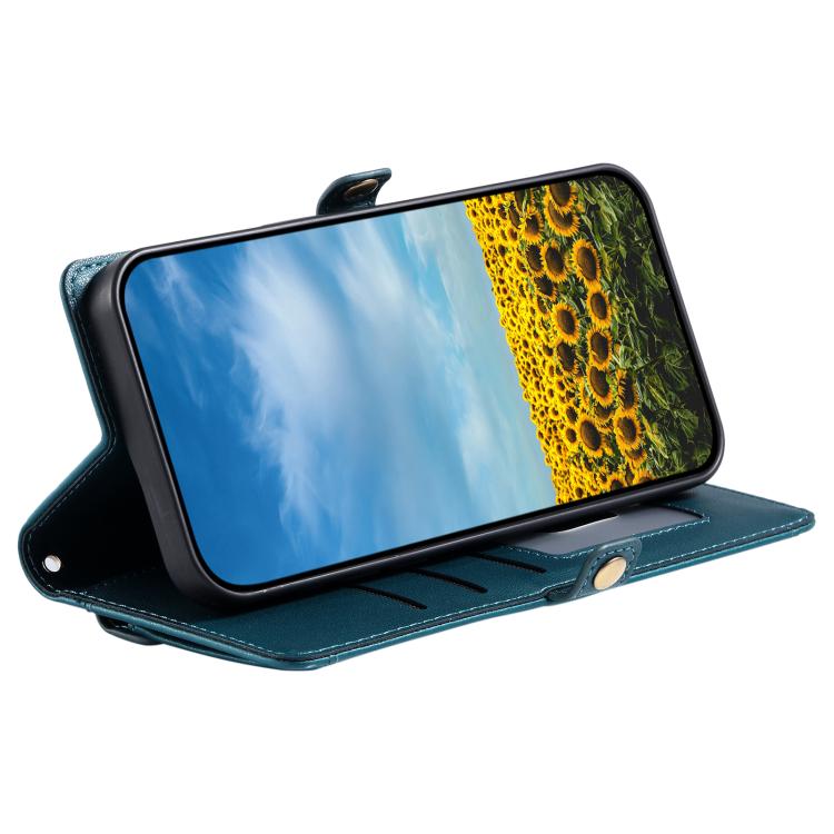 Funda de Cuero para iPhone 16E Ranura Múltiples Tarjetas y Cordón (Verde)