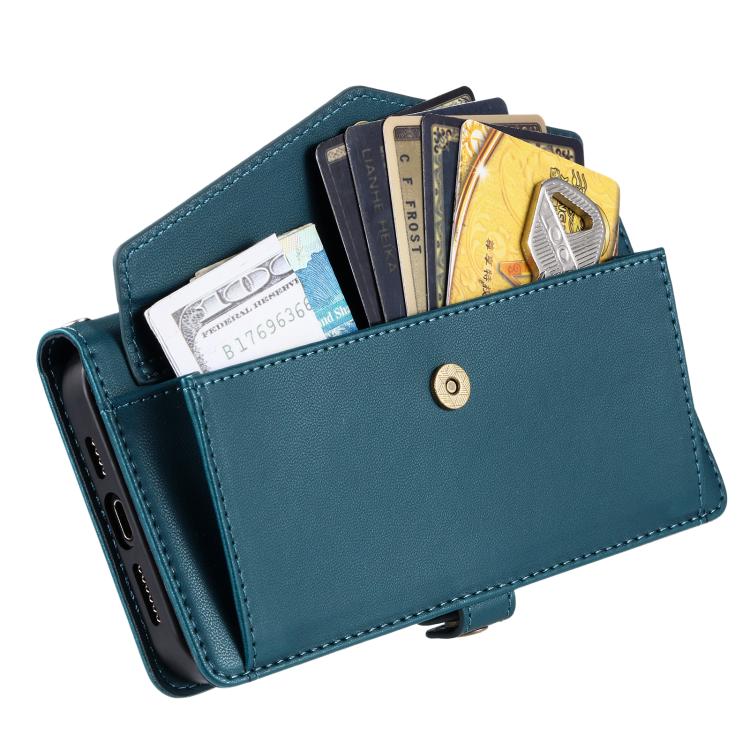 Funda de Cuero para iPhone 16E Ranura Múltiples Tarjetas y Cordón (Verde)