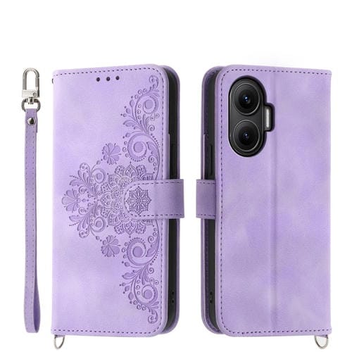 Funda de cuero con relieve floral para Redmi Turbo 4 Pro / Xiaomi Poco F7 (morado)