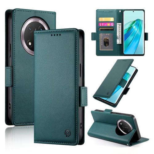 Funda de Cuero Esmerilado con Hebilla Lateral Magnética para Honor X9C Global y Magic7 Lite (Verde Oscuro)