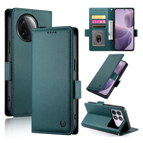 Funda de cuero esmerilado con hebilla lateral magnética para Redmi K80/K80 Pro (verde oscuro)