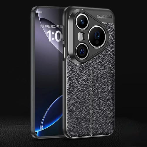 Funda de TPU a prueba de golpes con textura de lichi para Huawei Pura 80 Ultra 5G (negra)