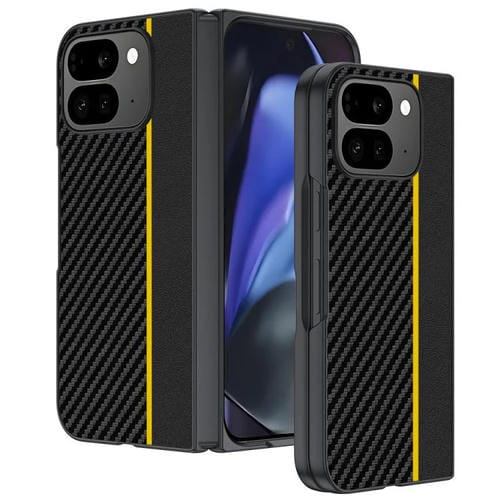 Funda ultrafina con textura de fibra de carbono para Google Pixel 10 Pro Fold (negro y amarillo)