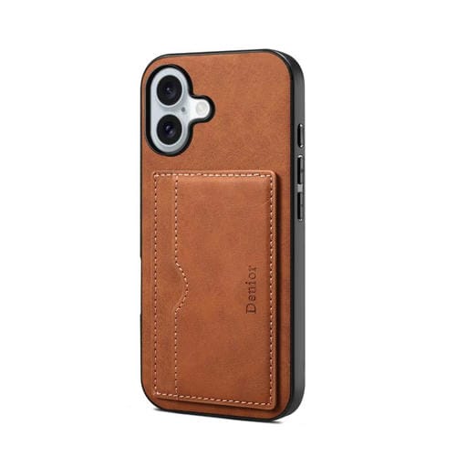 Funda de PU Denior D08 para iPhone 17 con ranura para una sola tarjeta (marrón)