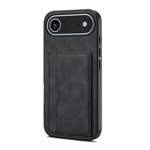 Funda de PU con ranura para tarjeta para iPhone 17 Air Denior D08 (negra)