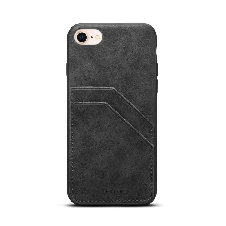Funda Trasera PU Denior D09 con Ranura para Dos Tarjetas para iPhone 16E (Negra)