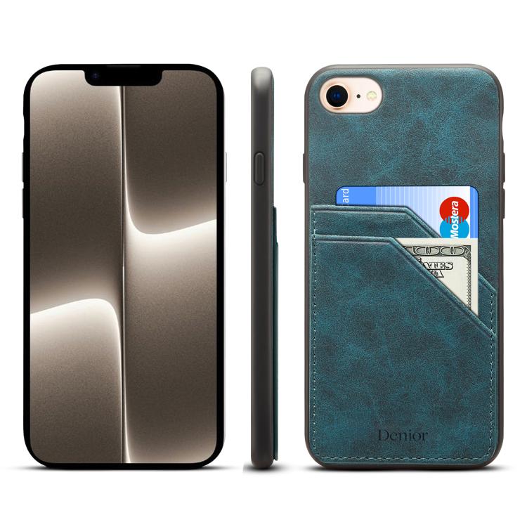 Funda Trasera PU Denior D09 con Ranura para Dos Tarjetas para iPhone 16E (Azul)