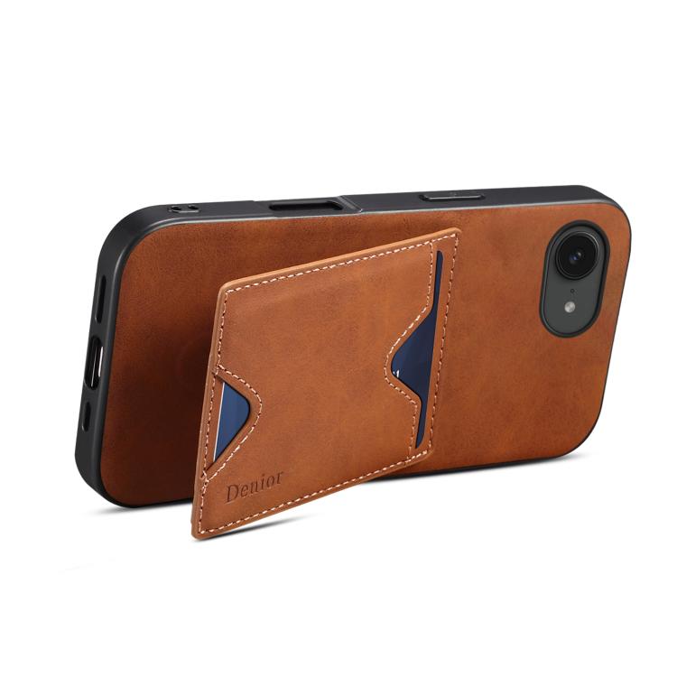 Funda Trasera Denior D06 para iPhone 16E con Ranura para Tarjeta y Soporte (Marrón)
