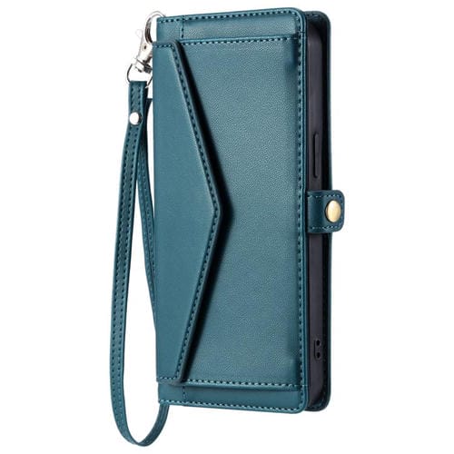 Funda de cuero con ranura para múltiples tarjetas y cordón para Samsung Galaxy S25 FE 5G (verde)