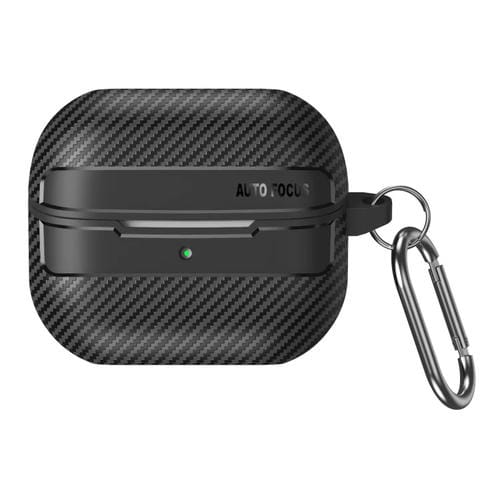 Funda Protectora Samsung Galaxy Buds3/3 Pro con Textura Fibra de Carbono y Mosquetón (Negro)