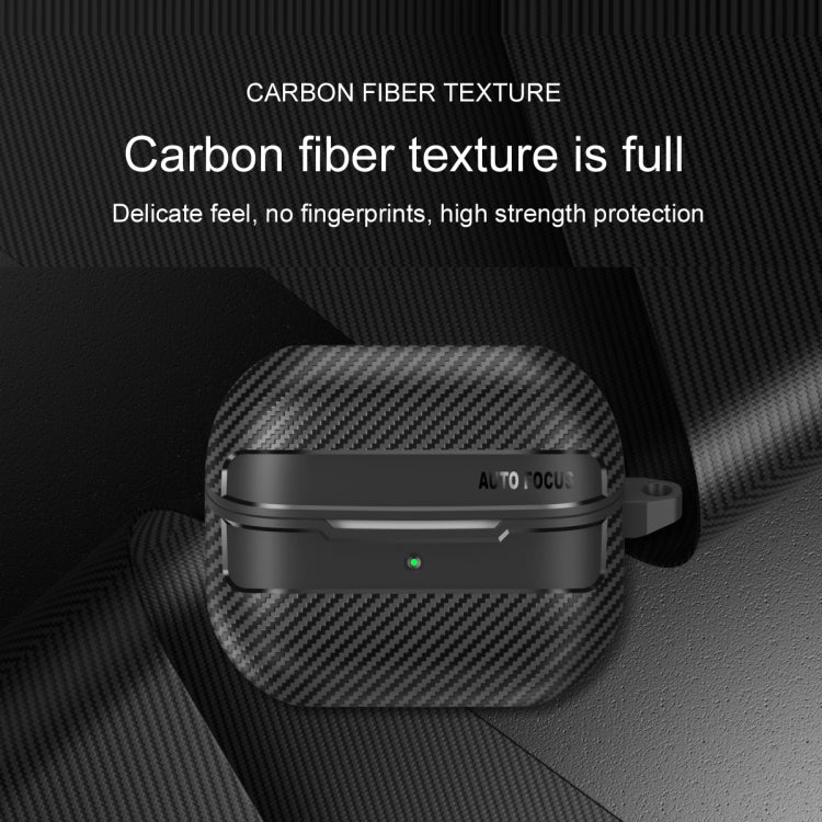 Funda Protectora Samsung Galaxy Buds3/3 Pro con Textura Fibra de Carbono y Mosquetón (Negro)