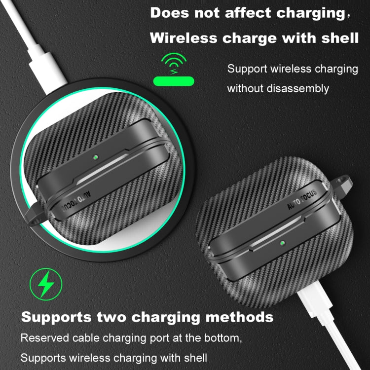 Funda Protectora Samsung Galaxy Buds3/3 Pro con Textura Fibra de Carbono y Mosquetón (Negro)