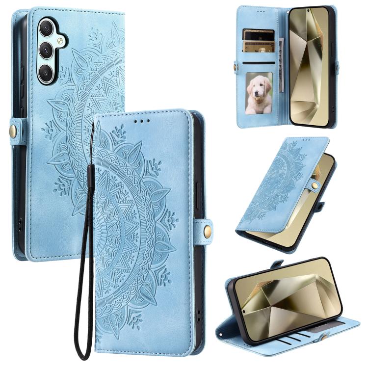 Funda de piel con relieve Totem para Samsung Galaxy S25 FE 5G (azul)