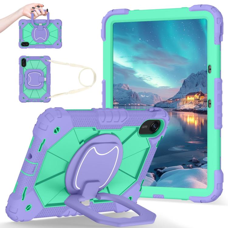 Funda híbrida de silicona con diseño de robot para Xiaomi Redmi Pad 2 11 2025 (morado y verde menta)