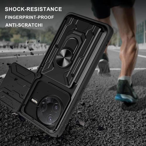 Funda deslizante de TPU y PC con ranura para tarjetas para Xiaomi Poco F7 Pro (roja)