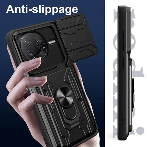 Funda deslizante de TPU y PC con ranura para tarjetas para Xiaomi Poco F7 Pro (verde oscuro)