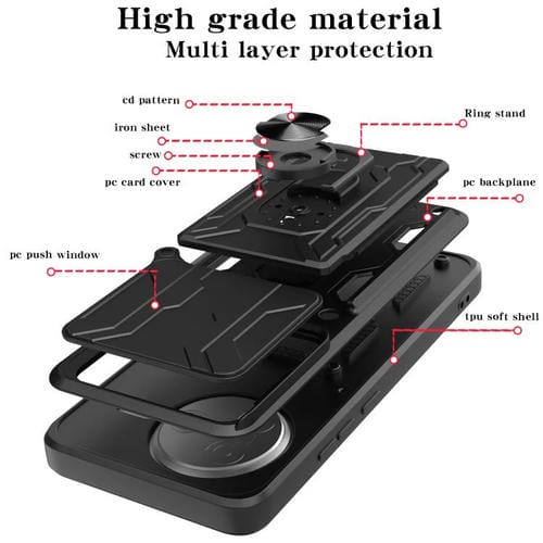 Funda deslizante de TPU y PC con ranura para tarjetas para Xiaomi Poco F7 Pro (gris)