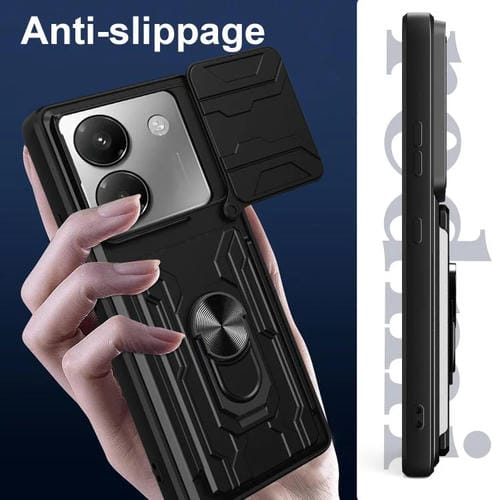 Funda deslizante de TPU y PC con ranura para tarjetas para Xiaomi Poco M7 Pro 5G (negro)