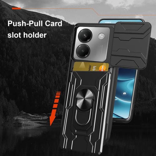 Funda deslizante de TPU y PC con ranura para tarjetas para Xiaomi Poco M7 Pro 5G (verde oscuro)