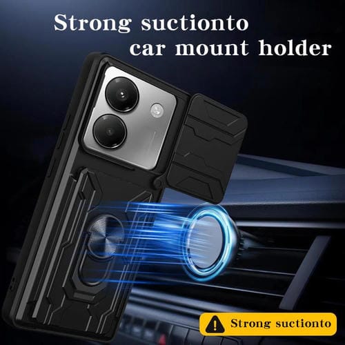 Funda deslizante de TPU y PC con ranura para tarjetas para Xiaomi Poco M7 Pro 5G (verde oscuro)