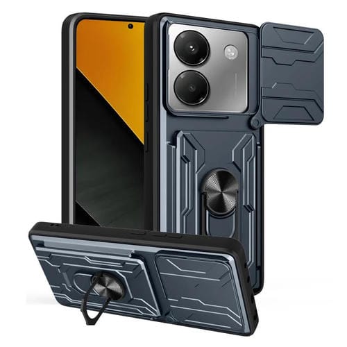 Funda deslizante de TPU y PC con ranura para tarjetas para Xiaomi Poco M7 Pro 5G (gris)