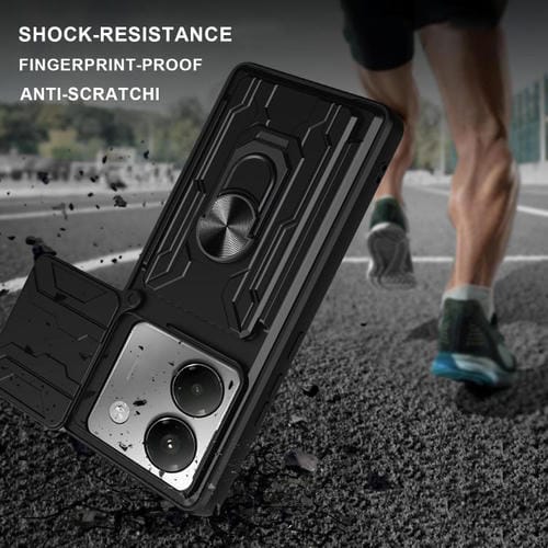 Funda deslizante de TPU y PC con ranura para tarjetas para Xiaomi Poco M7 Pro 5G (gris)