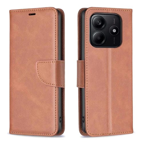 Funda de Cuero con Tapa de Color Puro con Textura de Piel de Cordero para Redmi Note 14 4G (Marrón)